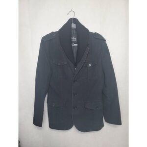 Express Men's Y2K Washed Black Military Inspired Heavy 2 in 1 Sweater Coat